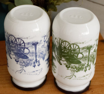 Belgian Vintage Collectible Milk Glass Opaline DEVOS LEMMONS (D&L) Large Storage Jars with Rustic Scenes