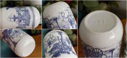 Belgian Vintage Collectible Milk Glass Opaline DEVOS LEMMONS (D&L) Large Storage Jars with Rustic Scenes