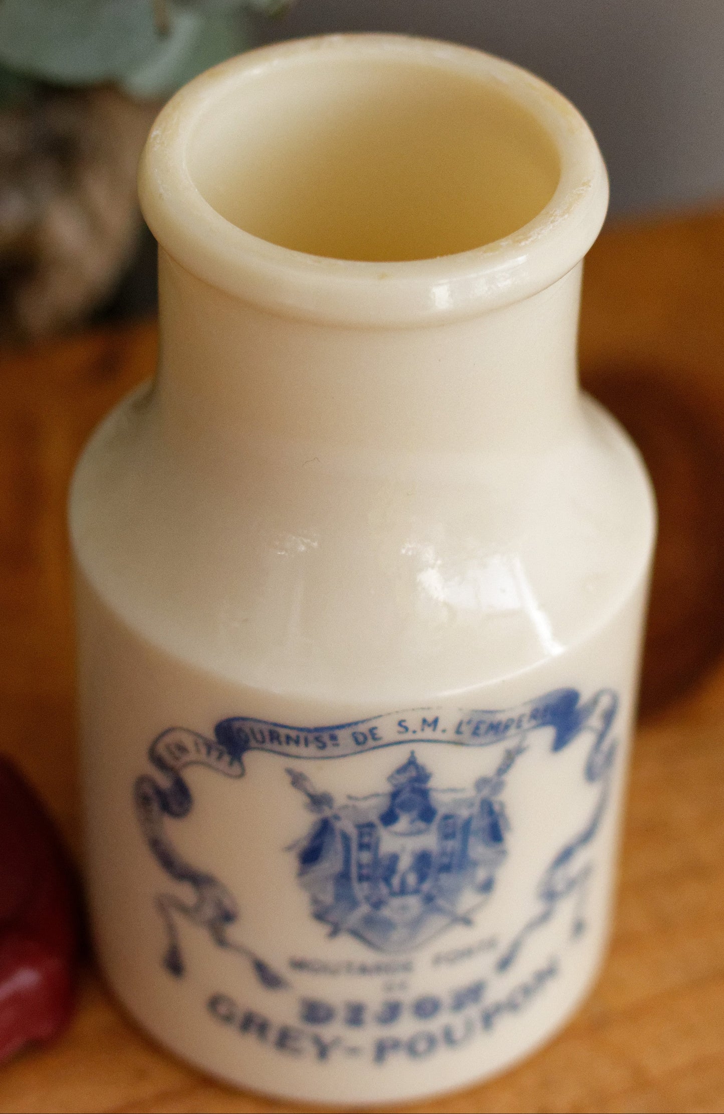 French Vintage Collectible Advertising Milk Glass Opaline Mustard Pot "Pot a Moutarde" Moutarde Forte de DIJON GREY-POUPON Advertising Mustard Jar Made in France