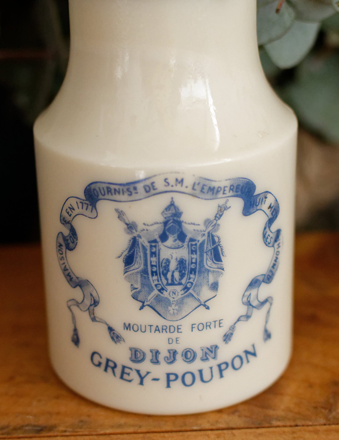 French Vintage Collectible Advertising Milk Glass Opaline Mustard Pot "Pot a Moutarde" Moutarde Forte de DIJON GREY-POUPON Advertising Mustard Jar Made in France