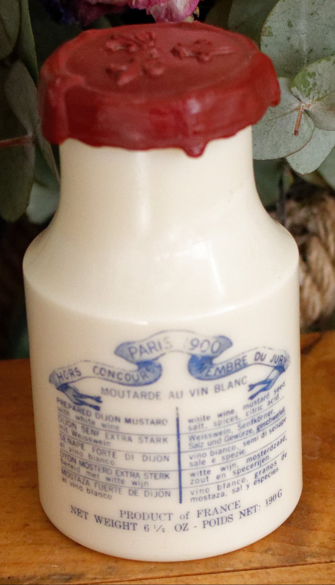 French Vintage Collectible Advertising Milk Glass Opaline Mustard Pot "Pot a Moutarde" Moutarde Forte de DIJON GREY-POUPON Advertising Mustard Jar Made in France