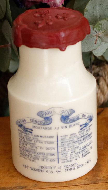 French Vintage Collectible Advertising Milk Glass Opaline Mustard Pot "Pot a Moutarde" Moutarde Forte de DIJON GREY-POUPON Advertising Mustard Jar Made in France