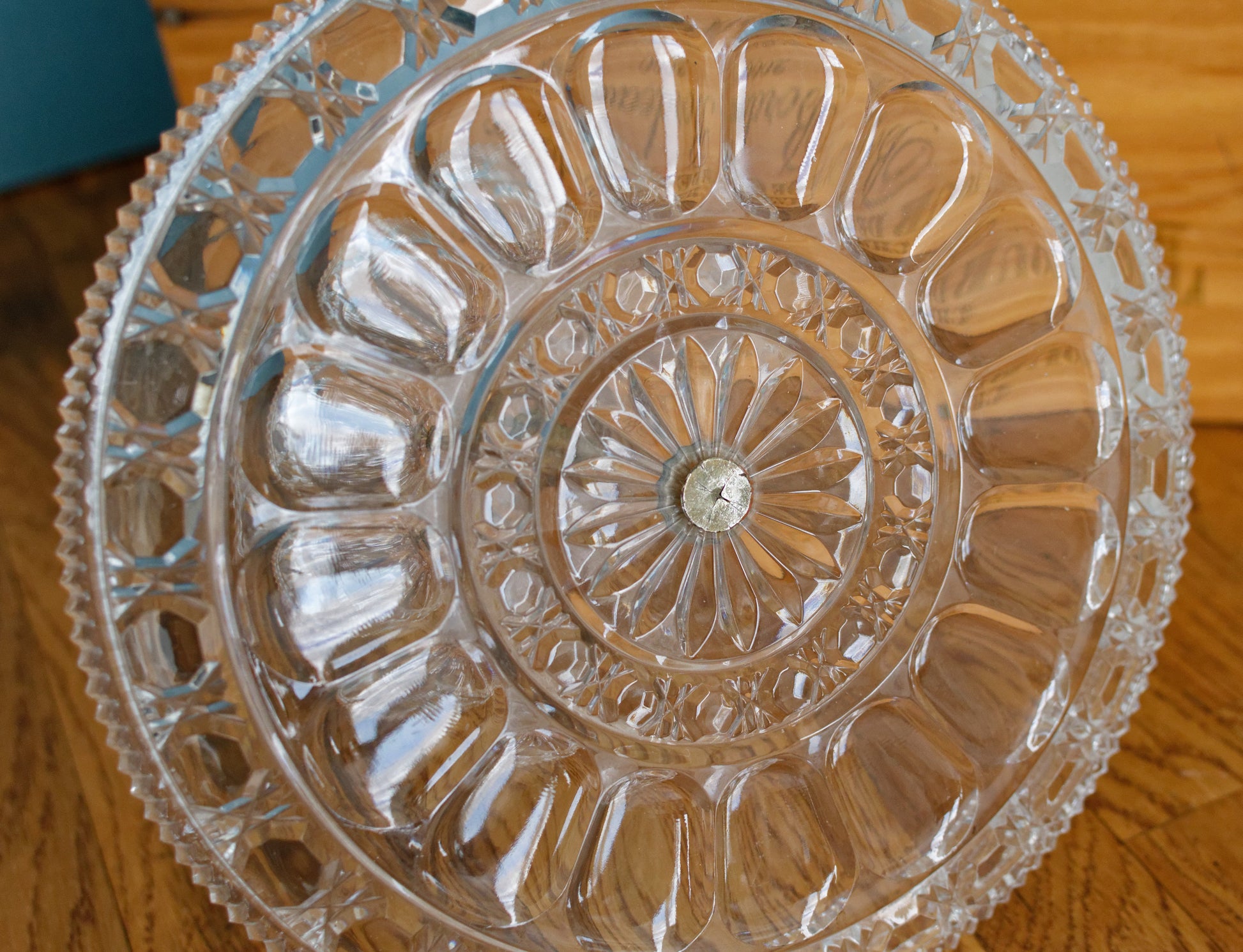 French Vintage Glass 2-Tier Serving Tray Etched Pressed Glass Display Tray for Appetizers (Hors D'Oeuvres)