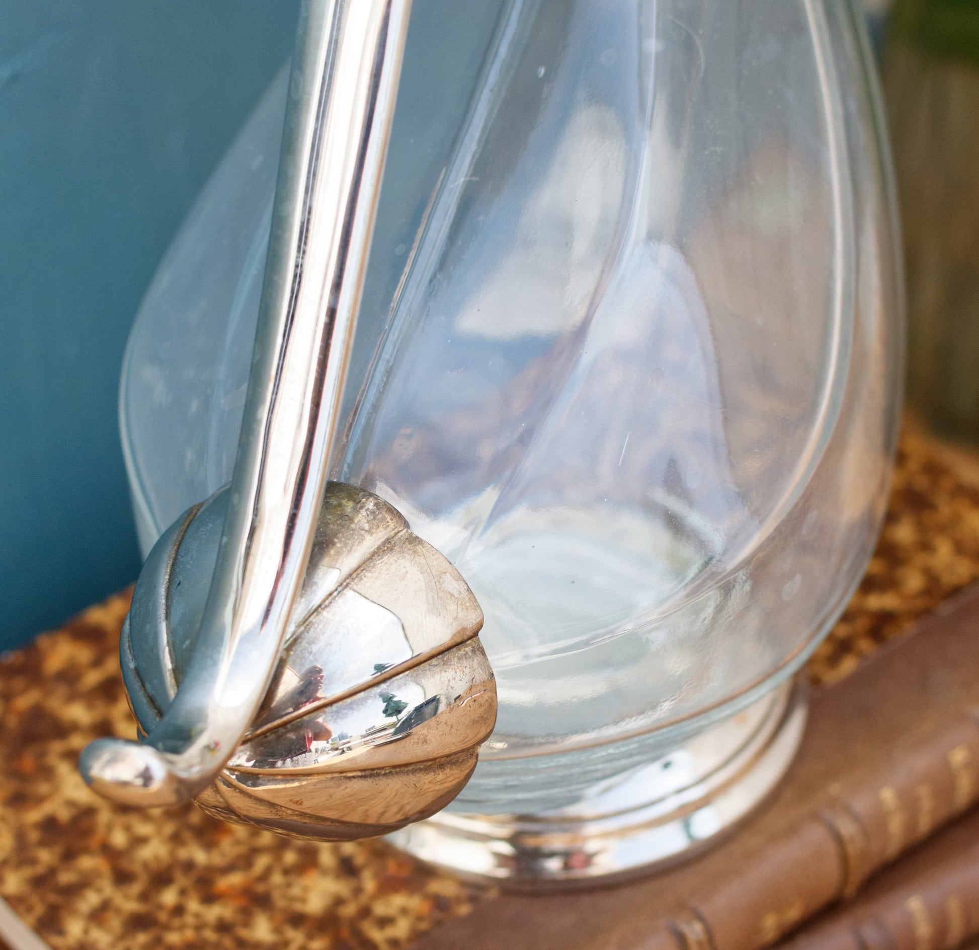  French Vintage Silver Plated Duck Shape Glass Wine Decanter Rustic Barware Carafe Pitcher "Ancienne Carafe Canard Argente Pichet Verseuse” 