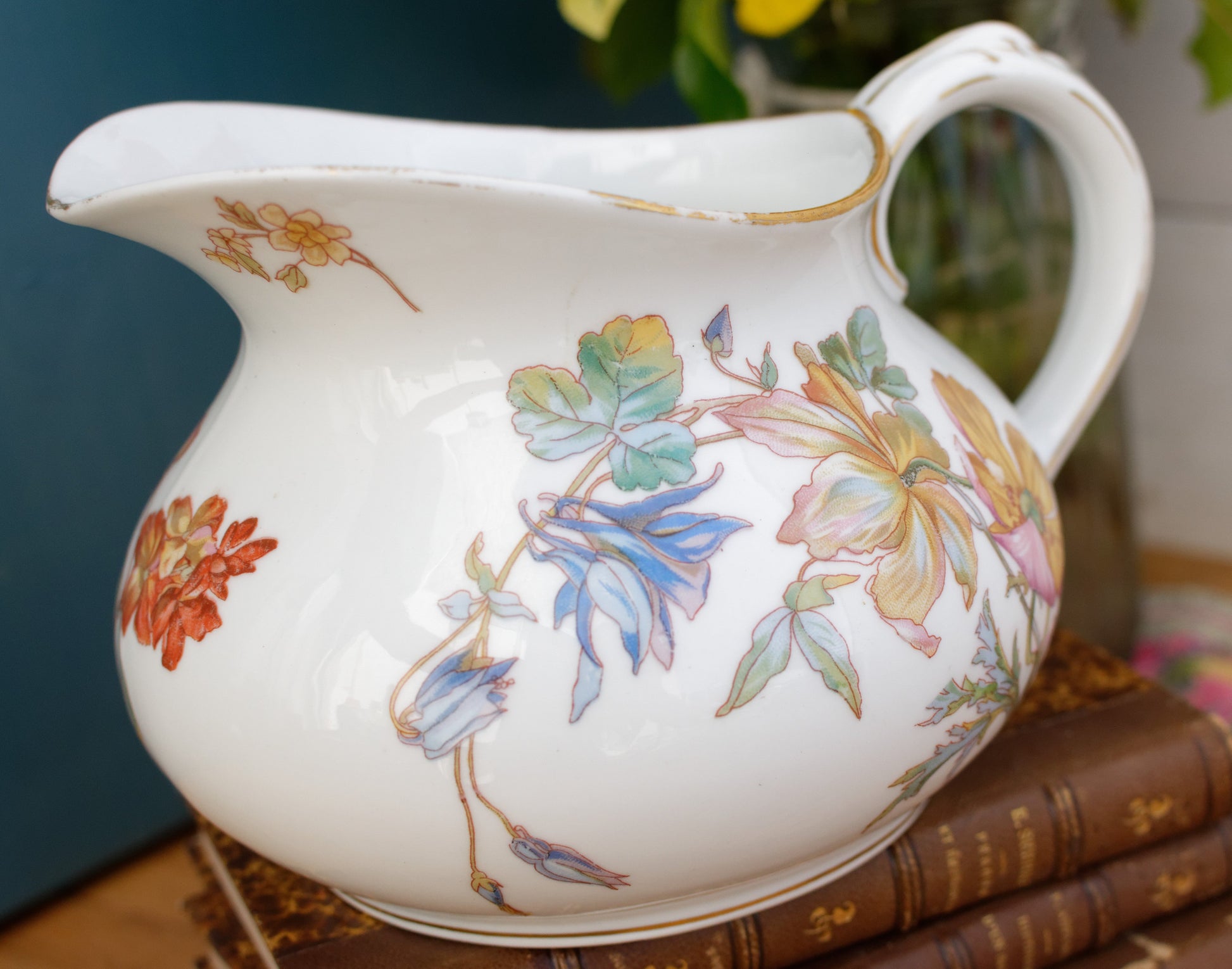 Faiences Porcelaines Cristaux Grand Depot E. Bourgeois French Antique Collectible Floral Ironstone Bathroom Pitcher "BROC" Terre de fer en Faience