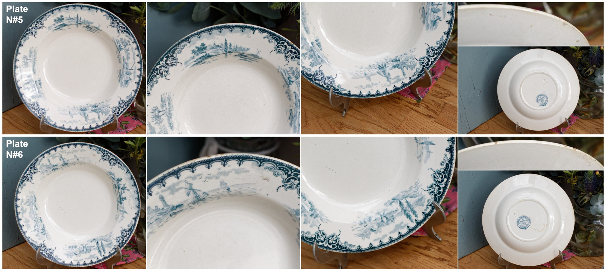 Faiences Porcelaines Cristaux Grand Depot E. Bourgeois French Antique Ironstone Green Transferware Soup Plate Terre de fer