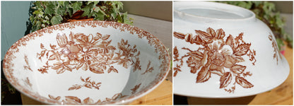 1890s ~ "EGLANTINE" Medailles D'Or Faiencerie de GIEN ~ French Antique Collectible Ironstone Brown Transferware Bathroom Set ~ Pitcher "BROC" & Basin "CUVETTE" ~ Terre de fer