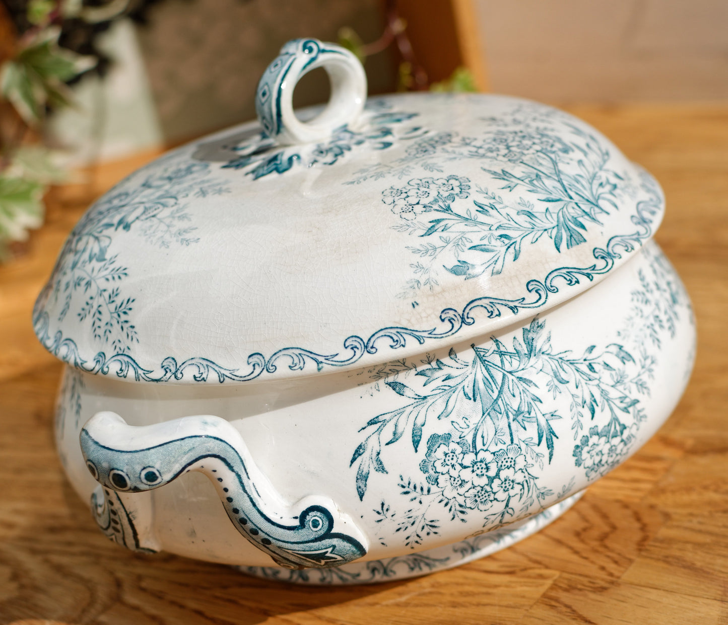 EGLANTINE L'EPARGNE TOULOUSE French Antique Ironstone Blue Transferware Soup Tureen Soupiere Terre de Fer en Faience