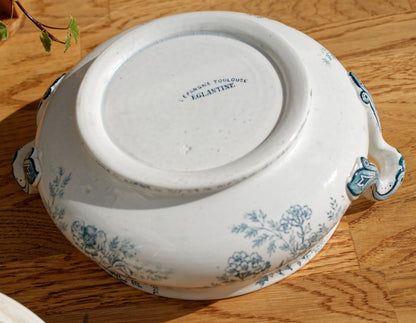 EGLANTINE L'EPARGNE TOULOUSE French Antique Ironstone Blue Transferware Soup Tureen Soupiere Terre de Fer en Faience