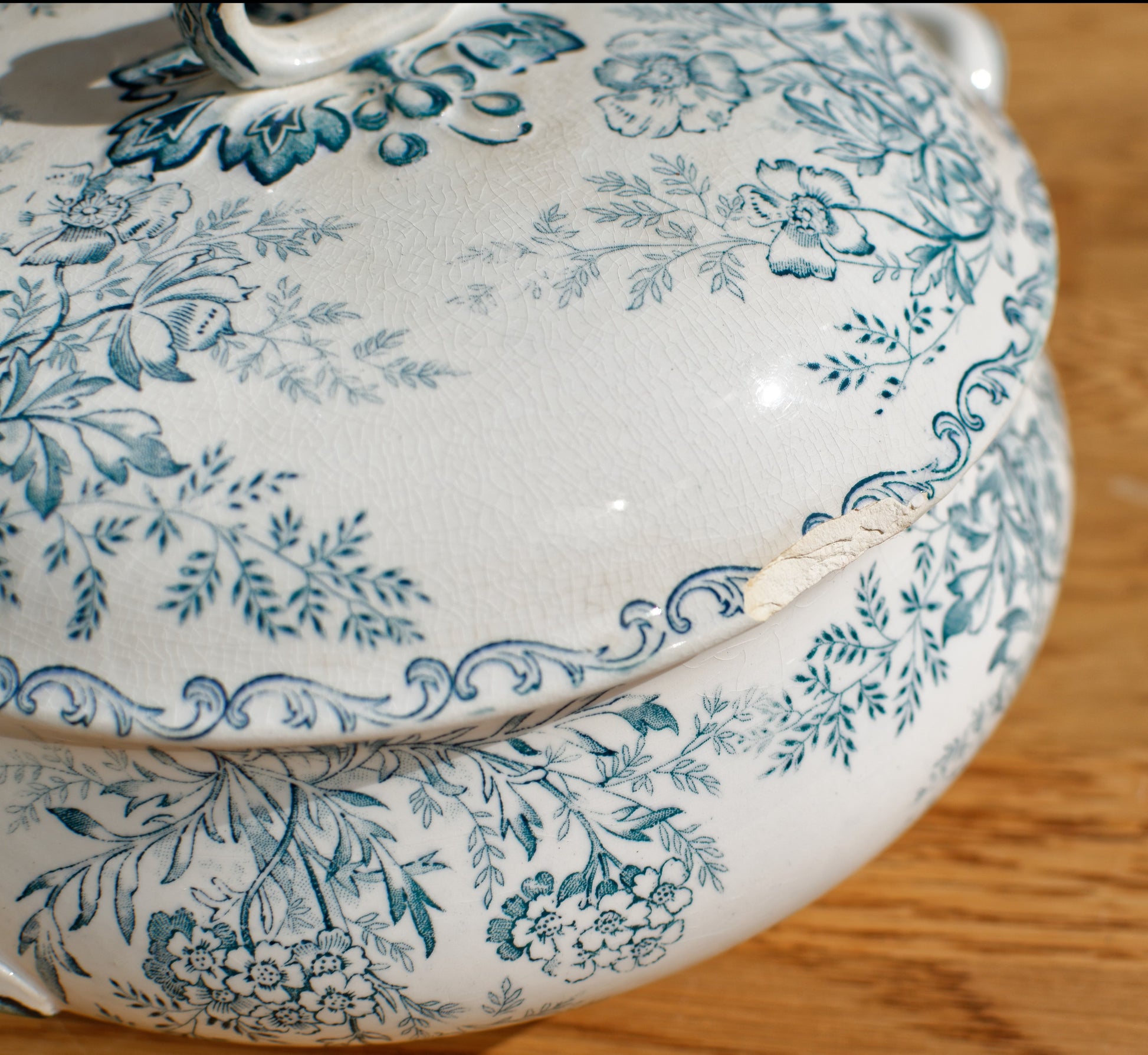 EGLANTINE L'EPARGNE TOULOUSE French Antique Ironstone Blue Transferware Soup Tureen Soupiere Terre de Fer en Faience