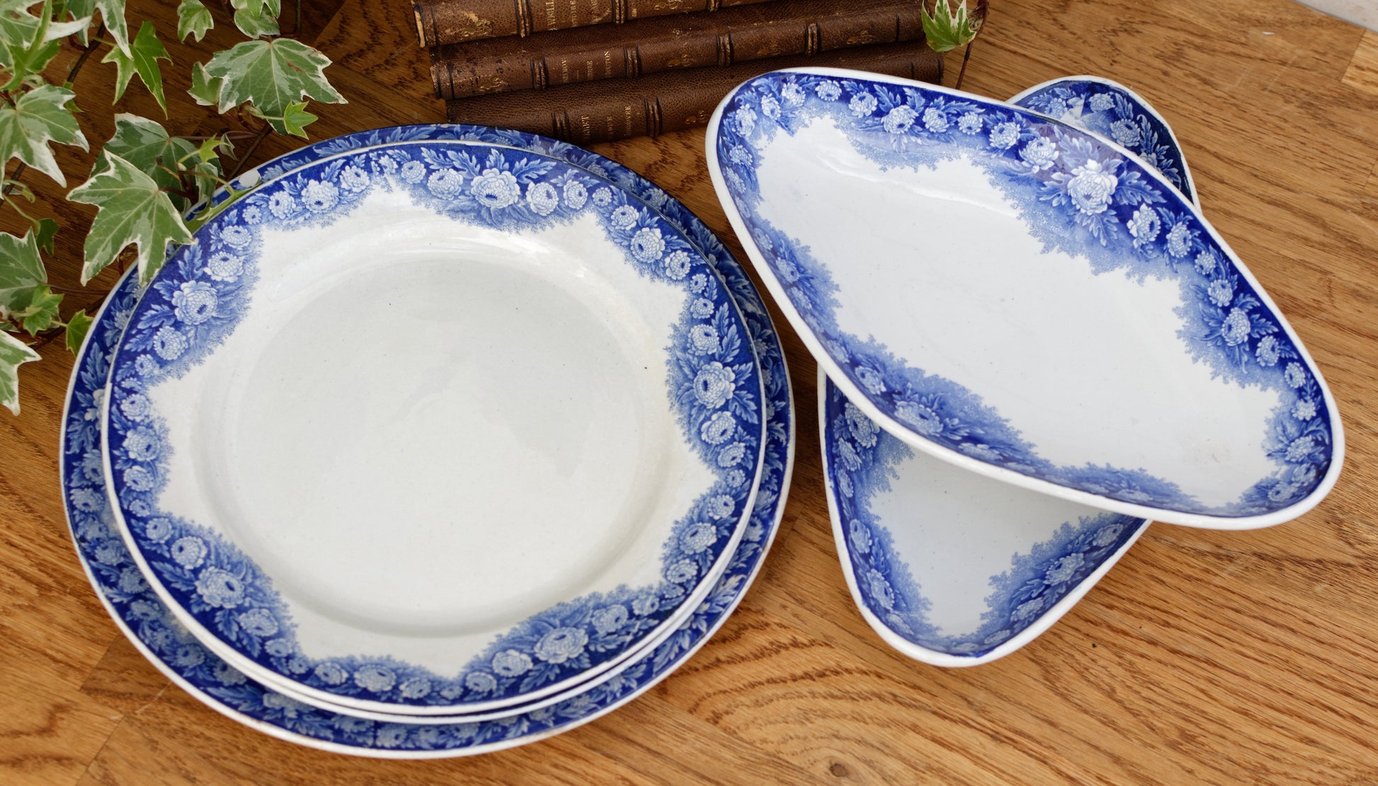 ELVIRE LA LOUVIERE Boch Freres (BF) Belgian Antique Ironstone Blue Transferware Plate Terre de Fer en Faience