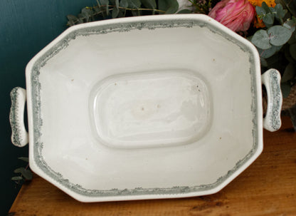ESTATUA Sacavem Terrina Portuguese Antique Collectible Ironstone Green Transferware Soup Tureen Legumiere
