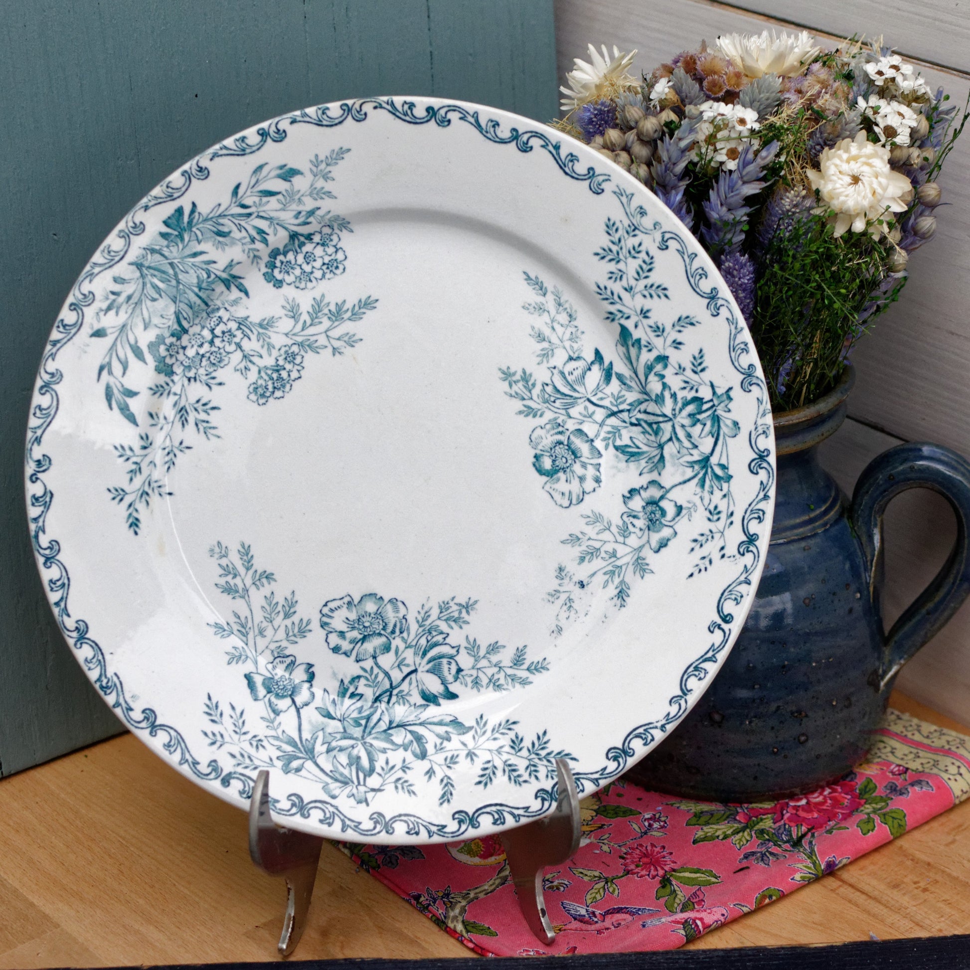 EGLANTINE L'Epargne Toulouse Sarreguemines French Antique Ironstone Blue Transferware Dinner Plate Terre de Fer en Faience