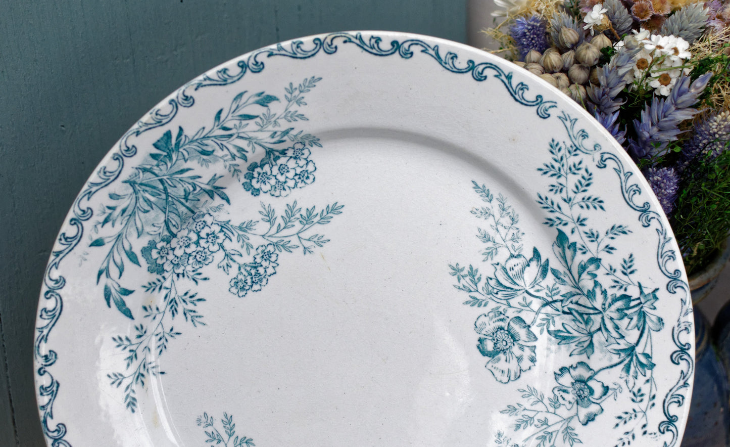 EGLANTINE L'Epargne Toulouse Sarreguemines French Antique Ironstone Blue Transferware Dinner Plate Terre de Fer en Faience