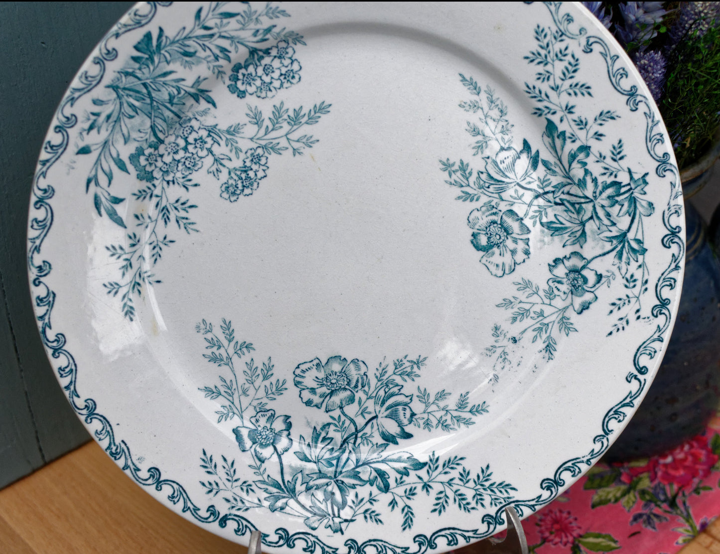 EGLANTINE L'Epargne Toulouse Sarreguemines French Antique Ironstone Blue Transferware Dinner Plate Terre de Fer en Faience