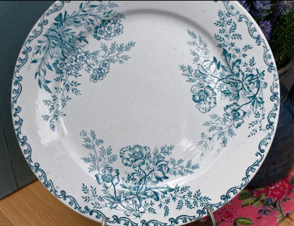 EGLANTINE L'Epargne Toulouse Sarreguemines French Antique Ironstone Blue Transferware Dinner Plate Terre de Fer en Faience