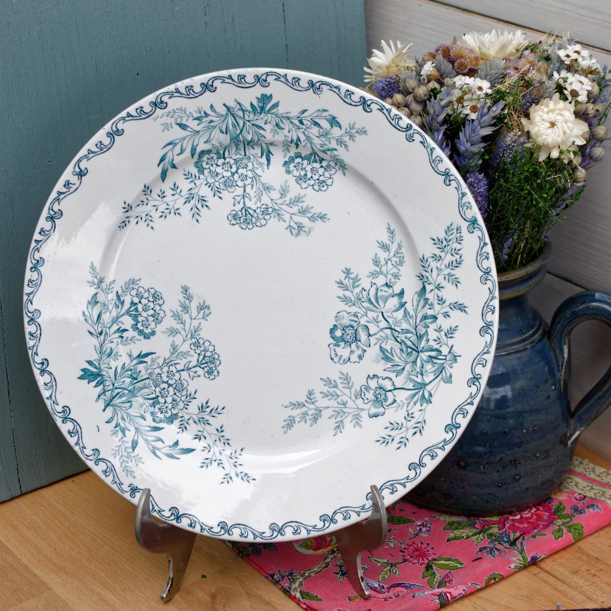 EGLANTINE L'Epargne Toulouse Sarreguemines French Antique Ironstone Blue Transferware Dinner Plate Terre de Fer en Faience