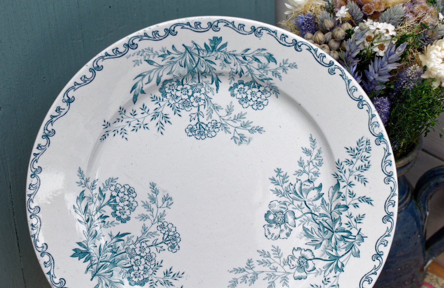 EGLANTINE L'Epargne Toulouse Sarreguemines French Antique Ironstone Blue Transferware Dinner Plate Terre de Fer en Faience