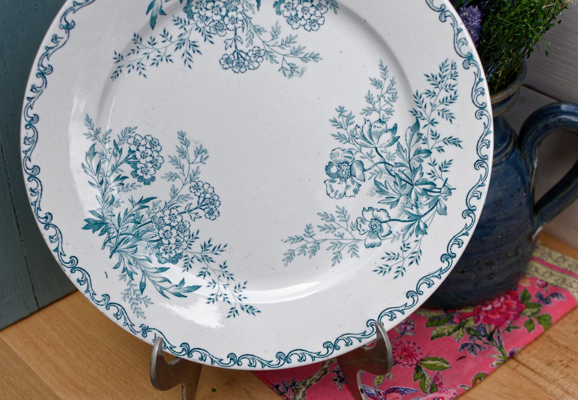 EGLANTINE L'Epargne Toulouse Sarreguemines French Antique Ironstone Blue Transferware Dinner Plate Terre de Fer en Faience