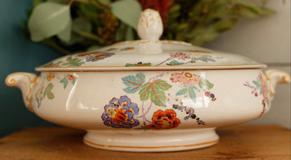English Vintage Ironstone Polychrome Covered Serving Tureen Made in England 848