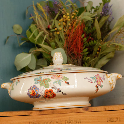 English Vintage Ironstone Polychrome Covered Serving Tureen Made in England 848