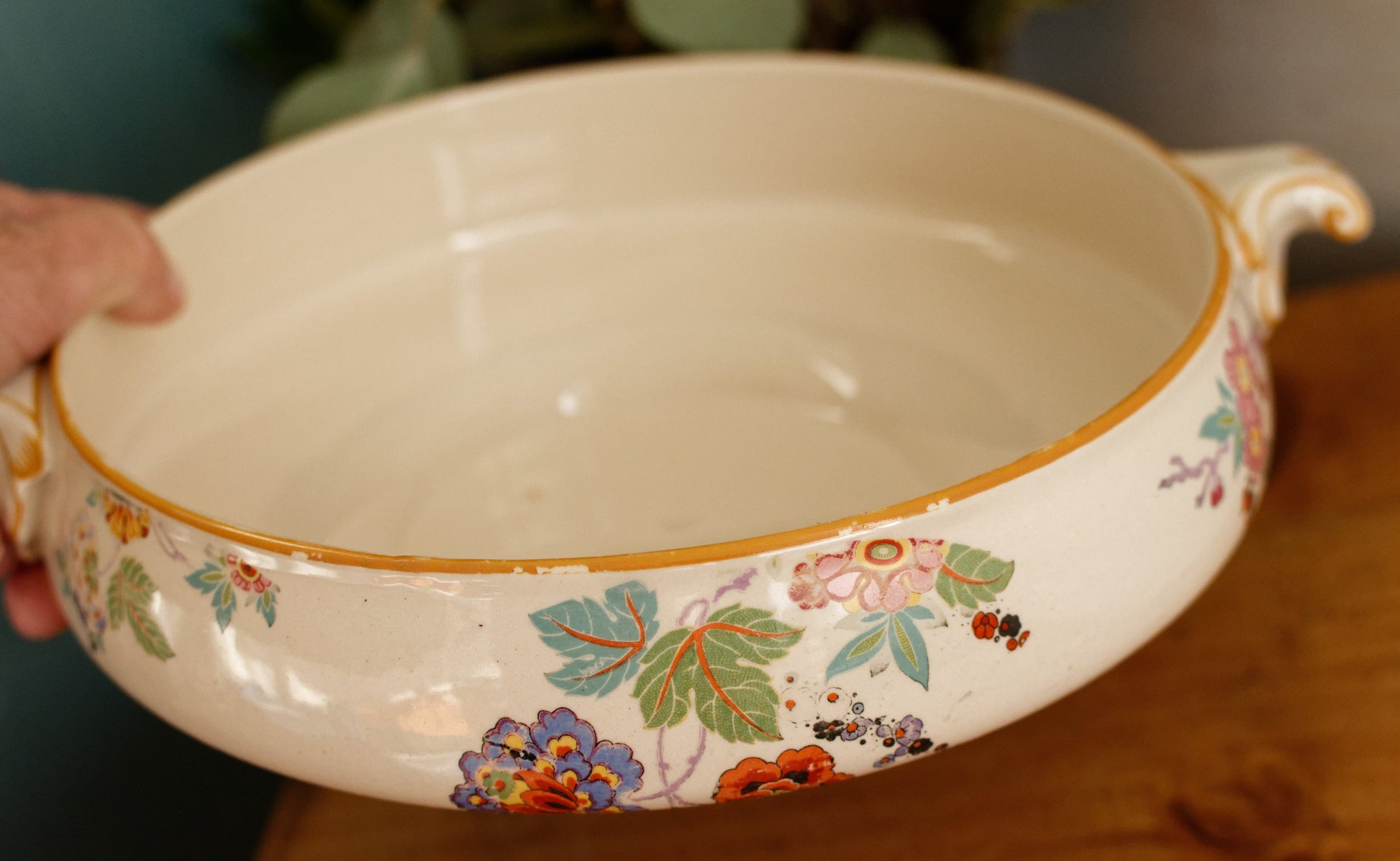 English Vintage Ironstone Polychrome Covered Serving Tureen Made in England 848