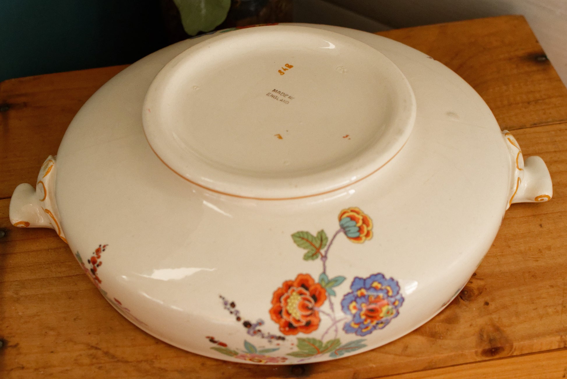 English Vintage Ironstone Polychrome Covered Serving Tureen Made in England 848