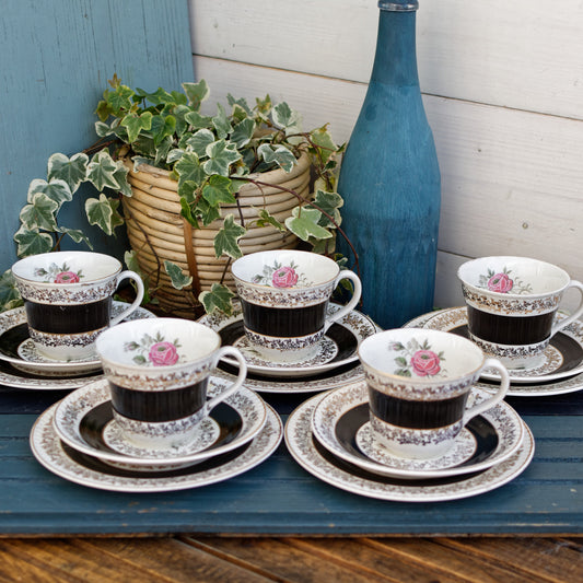 1960's English Vintage Porcelain Coffee Cup, Saucer and Side Plate Portland Pottery Cobridge Staffordshire Ironstone Made in England