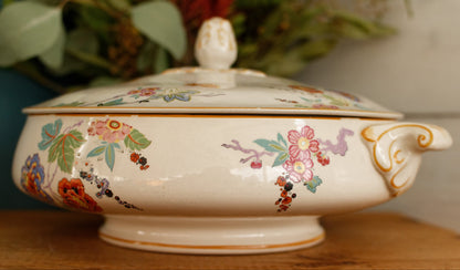 English Vintage Ironstone Polychrome Covered Serving Tureen Made in England 848