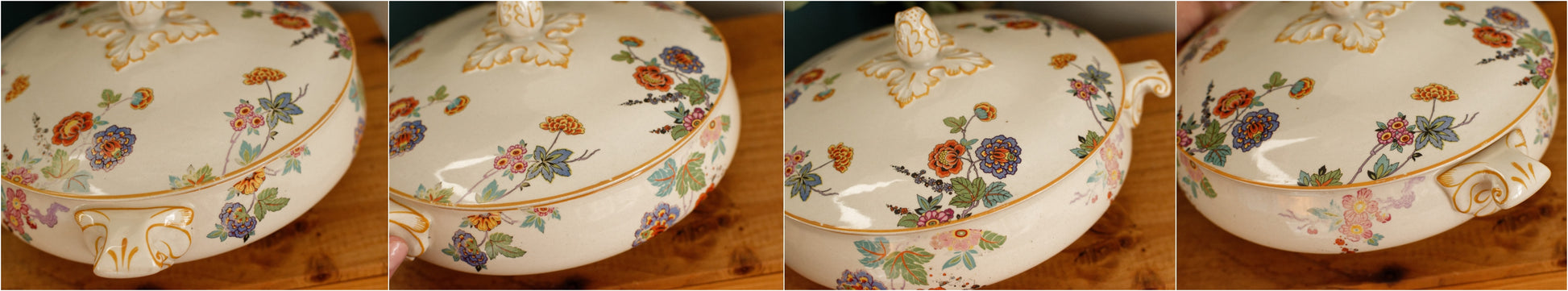 English Vintage Ironstone Polychrome Covered Serving Tureen Made in England 848