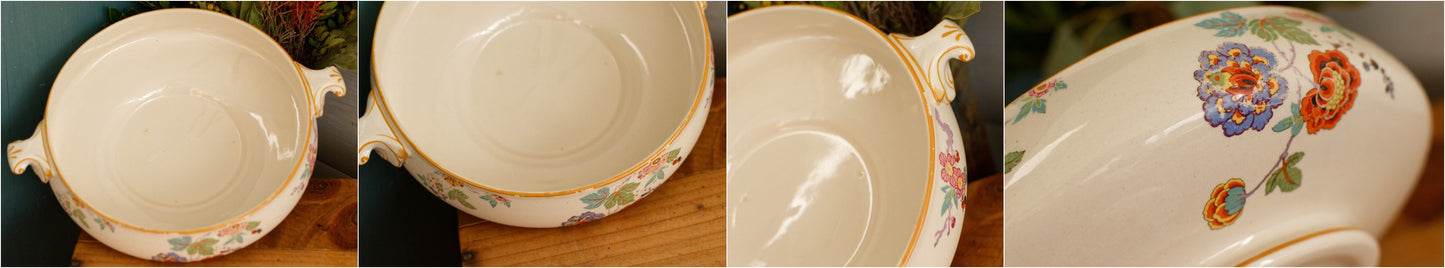 English Vintage Ironstone Polychrome Covered Serving Tureen ~ Made in England 848