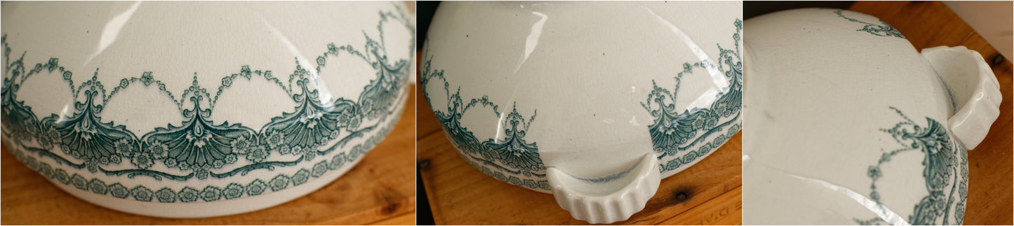 1890年代～ワスムエル陶器～ベルギーアンティーク BARBOTINE マジョリカ SMALL スープチュリーン「スープピエール」～野菜の装飾～ファイアンス