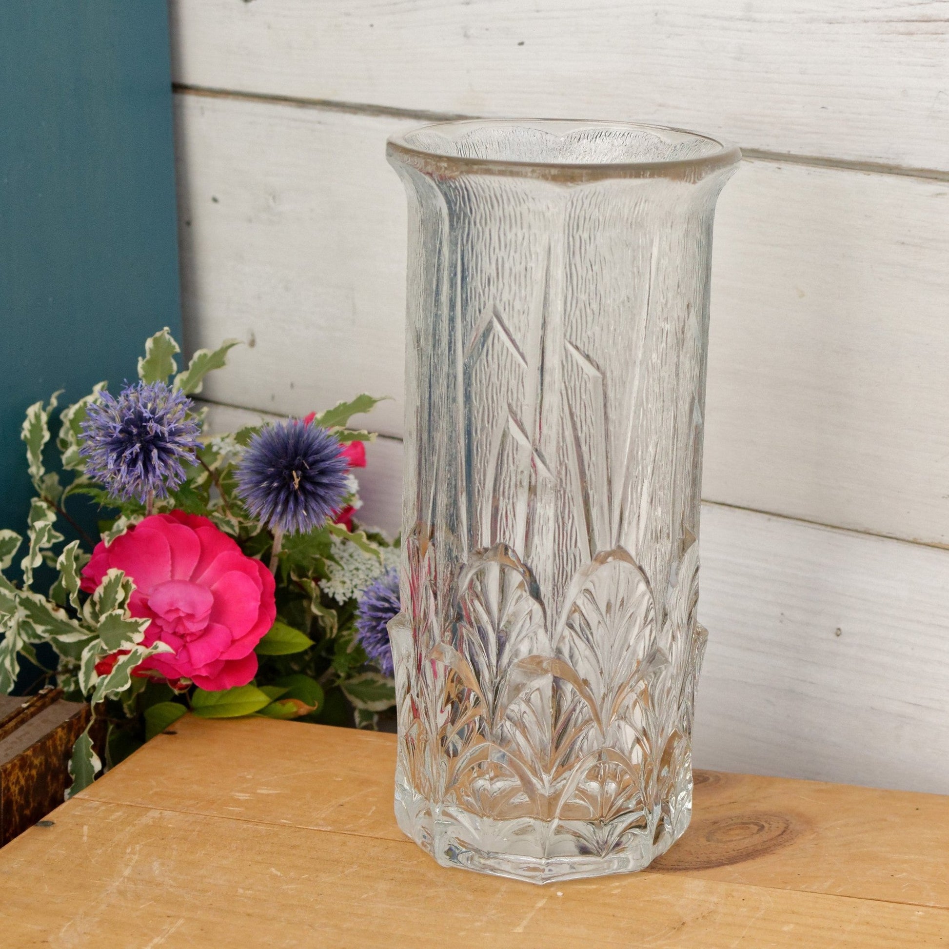 FIDENZA High Quality Glassware Vintage Italian Art Deco Style Textured Glass Vase Vetri Di Fidenza