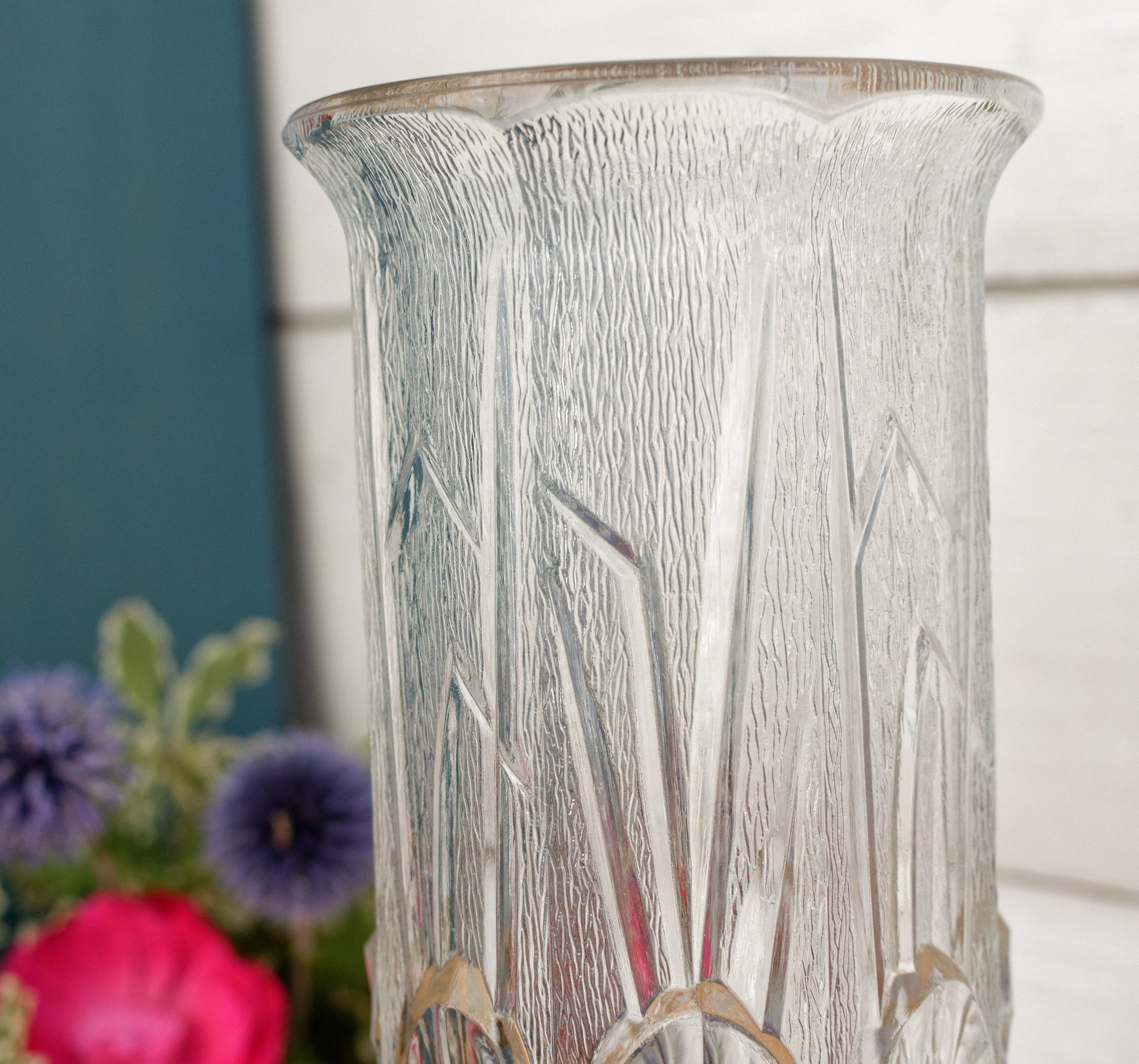 FIDENZA High Quality Glassware Vintage Italian Art Deco Style Textured Glass Vase Vetri Di Fidenza