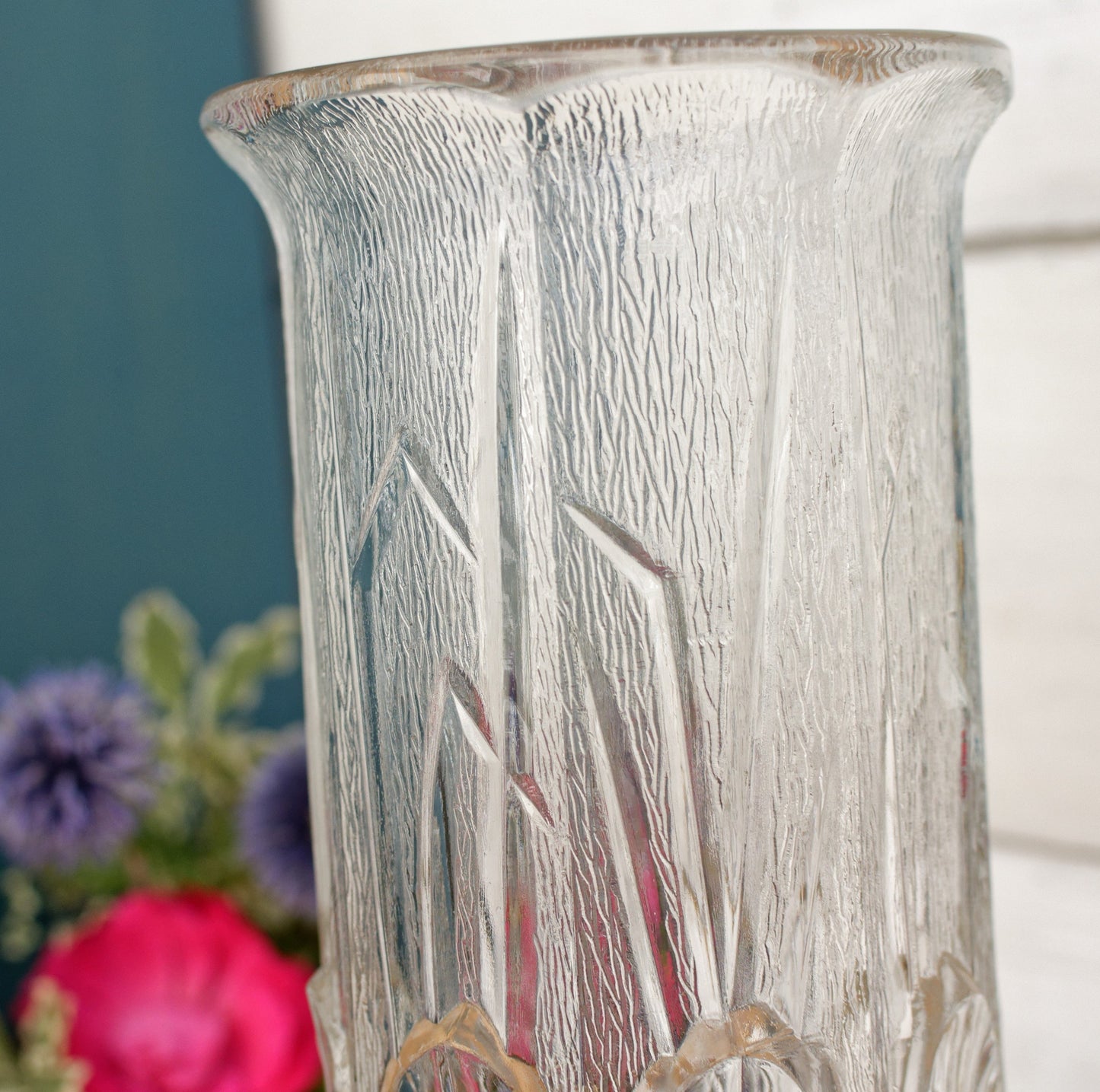 FIDENZA High Quality Glassware Vintage Italian Art Deco Style Textured Glass Vase Vetri Di Fidenza