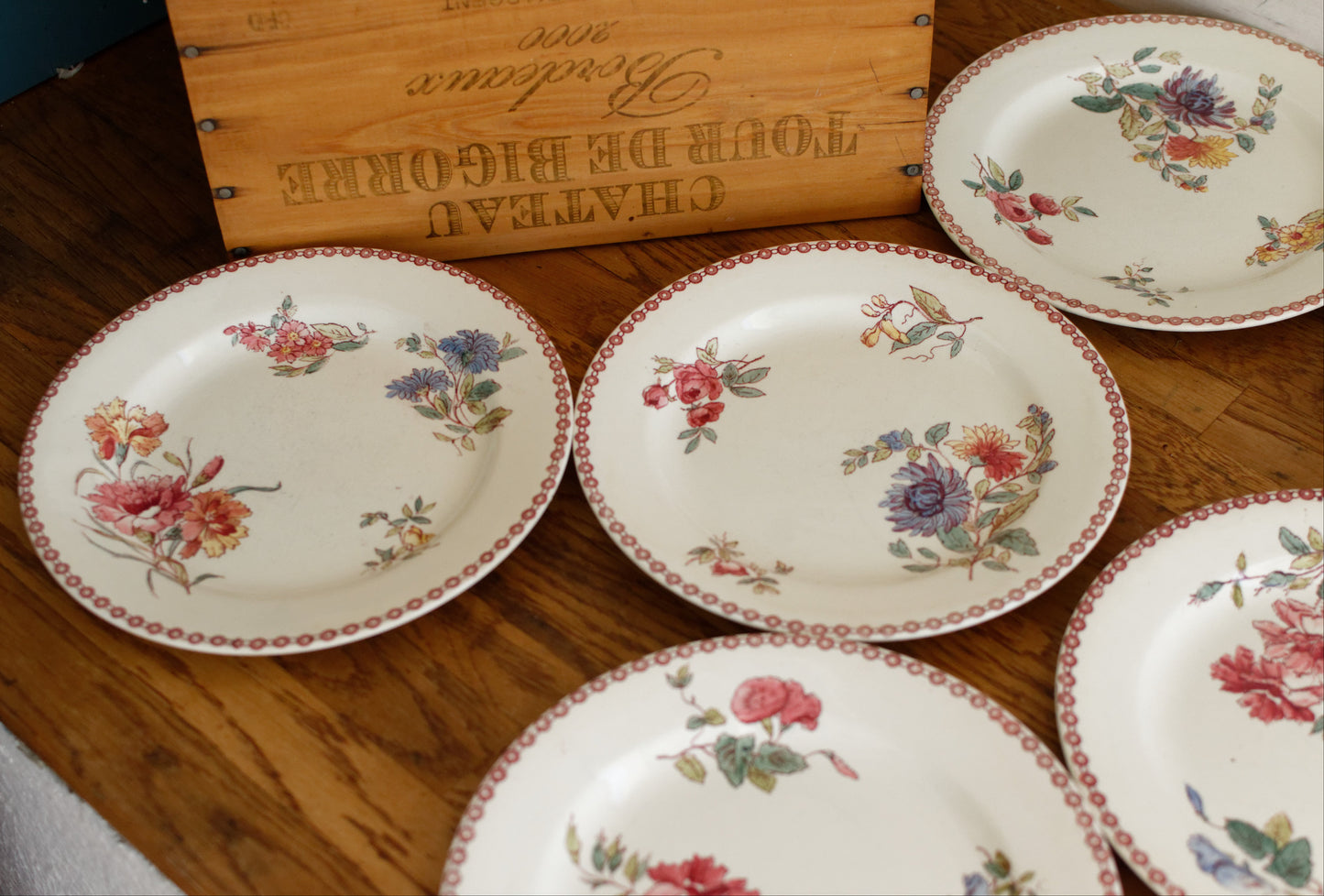 1890s Ste Fleuri Jules Vieillard (J.V.) & Cie French Antique Ironstone Polychrome Dinner Plate "Assiette" Terre de Fer en Faience