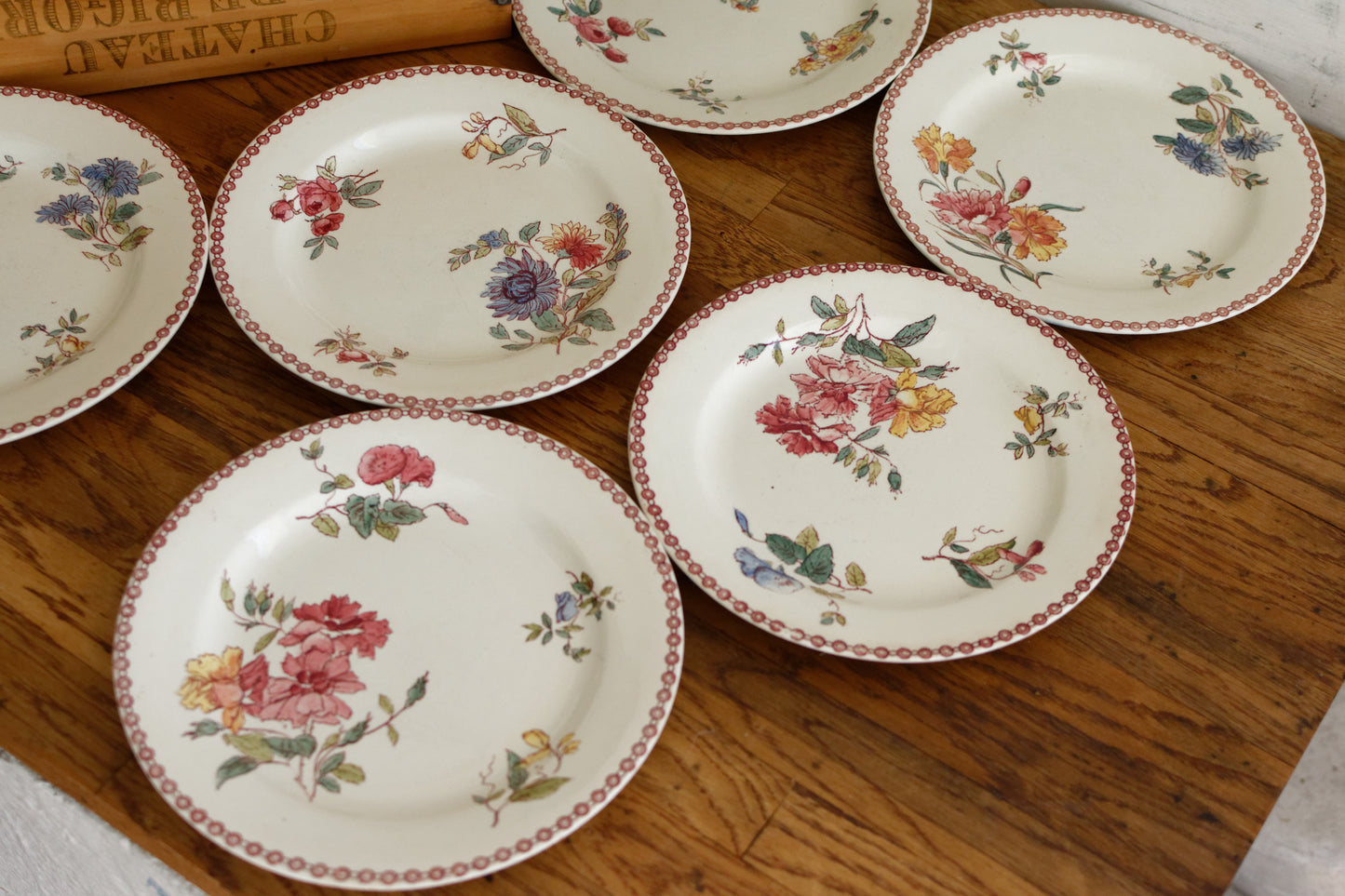 1890s Ste Fleuri Jules Vieillard (J.V.) & Cie French Antique Ironstone Polychrome Dinner Plate "Assiette" Terre de Fer en Faience