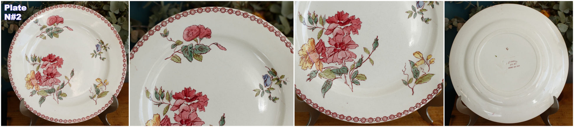1890s Ste Fleuri Jules Vieillard (J.V.) & Cie French Antique Ironstone Polychrome Dinner Plate "Assiette" Terre de Fer en Faience