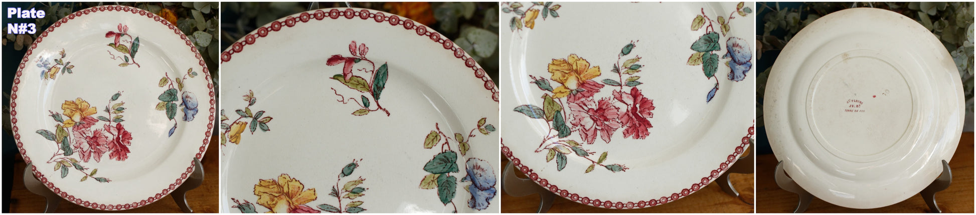 1890s Ste Fleuri Jules Vieillard (J.V.) & Cie French Antique Ironstone Polychrome Dinner Plate "Assiette" Terre de Fer en Faience
