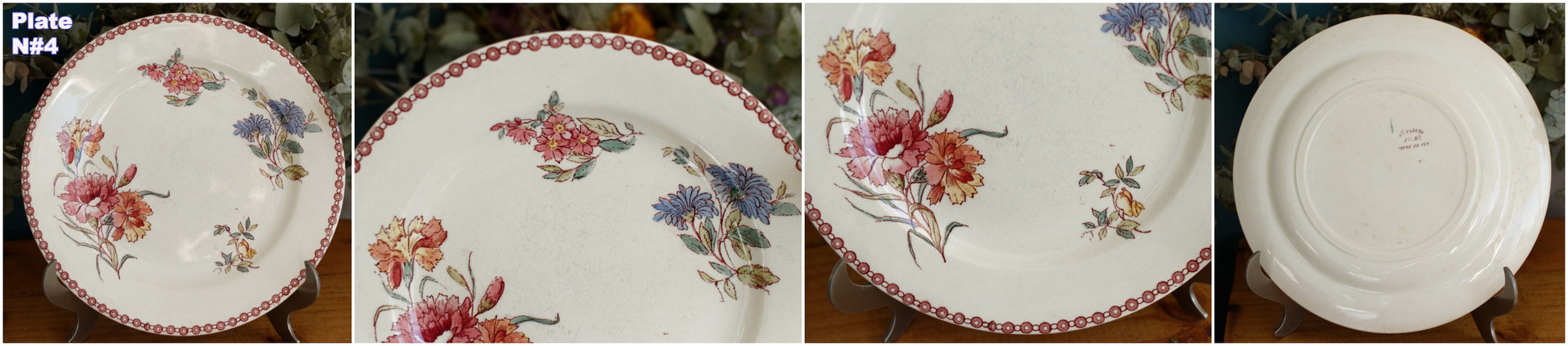 1890s Ste Fleuri Jules Vieillard (J.V.) & Cie French Antique Ironstone Polychrome Dinner Plate "Assiette" Terre de Fer en Faience
