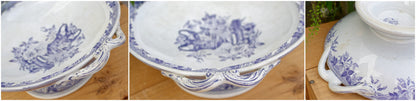 FLORA 1790 B.W & Co Late Mayers English Antique Ironstone Porcelain Lavender Transferware Covered Serving Plate Cloche ou Compotier Terre de Fer en Faience