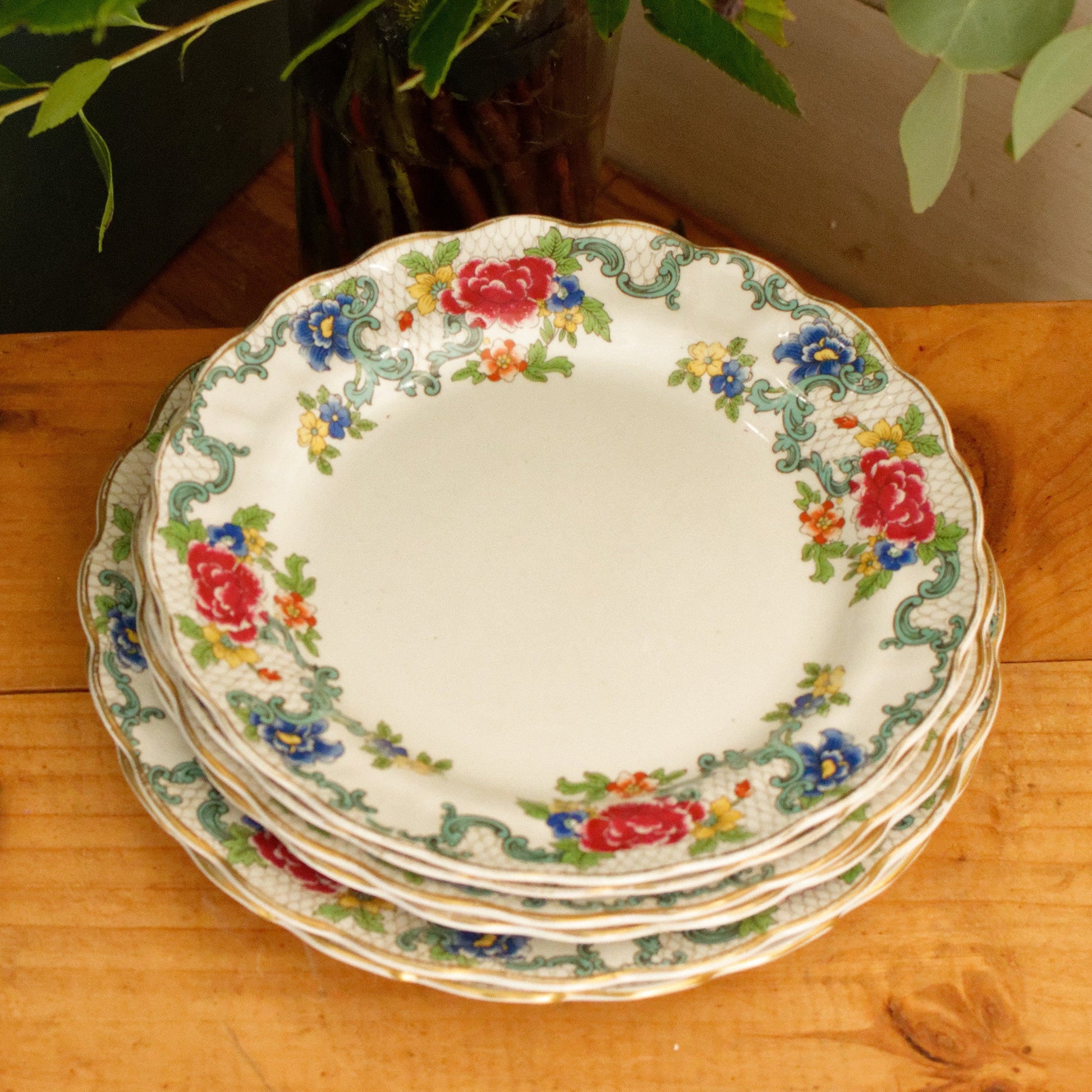 1930's FLORADORA Booths Porcelain Made in England English Antique Patented Ironstone A8042 Polychome Plate Fine China