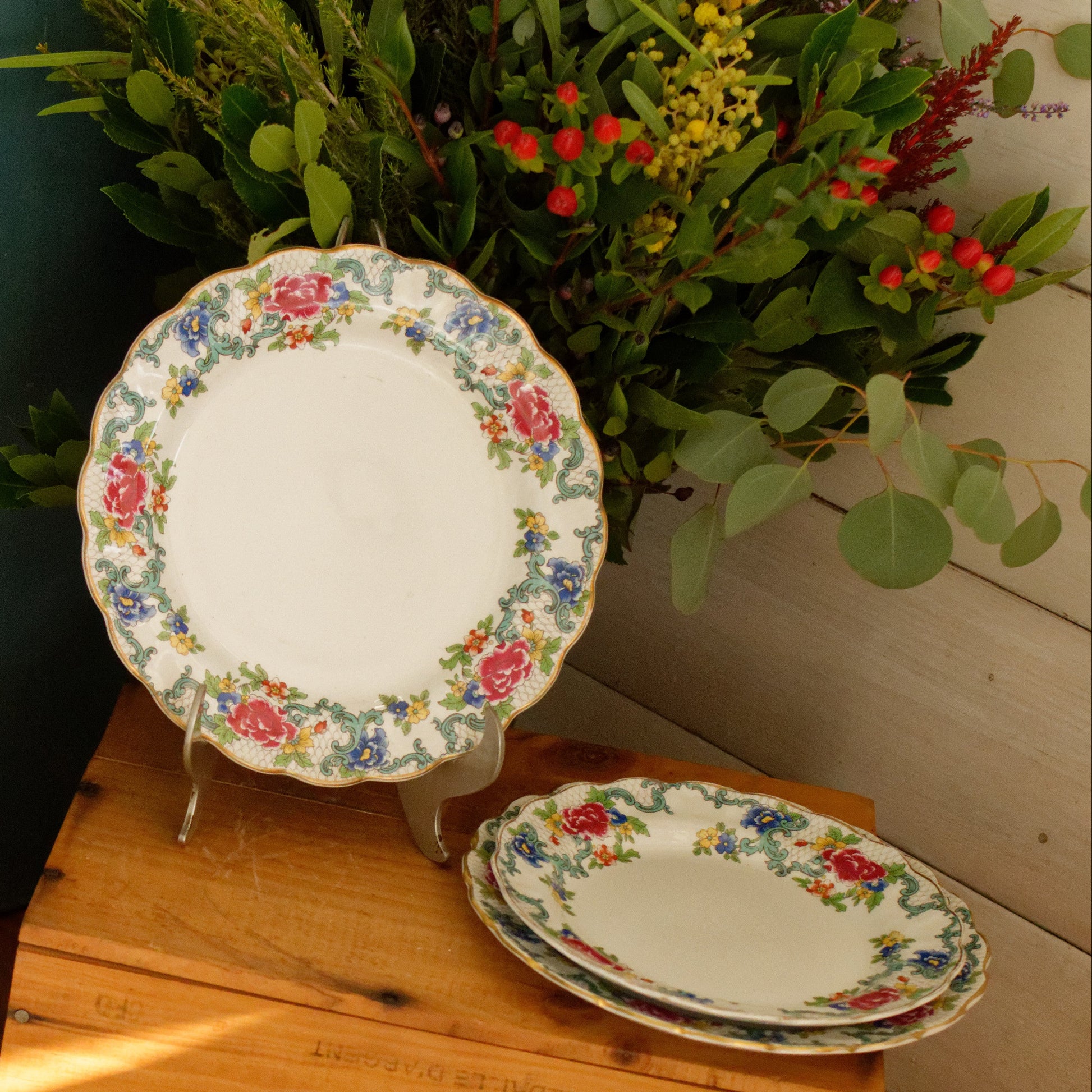 1930's FLORADORA Booths Porcelain Made in England English Antique Patented Ironstone A8042 Polychome Plate Fine China