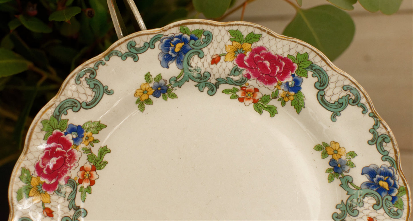 1930's FLORADORA Booths Porcelain Made in England English Antique Patented Ironstone A8042 Polychome Plate Fine China