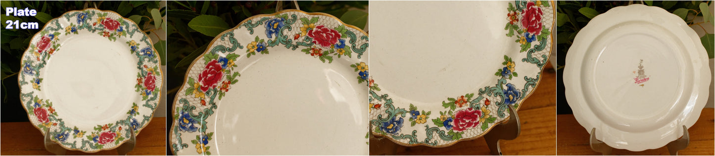 1930's FLORADORA Booths Porcelain Made in England English Antique Patented Ironstone A8042 Polychome Plate Fine China