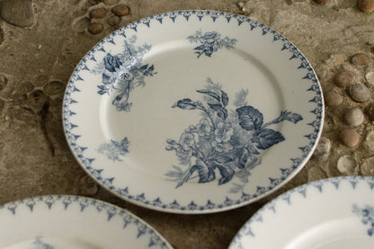 1880年代/1900年代 ～ 「FLORE」 Sarreguemines U&amp;C ～ フランスアンティーク アイアンストーン ブルー トランスファーウェア ディナープレート ～ スカラップエッジ テール・ド・フェール NEW