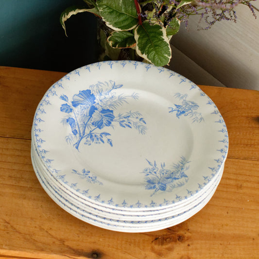 FLORE Sarreguemines U&C French Antique Ironstone Light Blue Transferware Small Plate Terre de Fer en faience