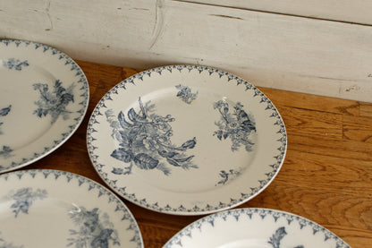 1880年代/1900年代 ～ 「FLORE」 Sarreguemines U&amp;C ～ フランスアンティーク アイアンストーン ブルー トランスファーウェア ディナープレート ～ スカラップエッジ テール・ド・フェール NEW