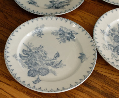 1880年代/1900年代 ～ 「FLORE」 Sarreguemines U&amp;C ～ フランスアンティーク アイアンストーン ブルー トランスファーウェア ディナープレート ～ スカラップエッジ テール・ド・フェール NEW