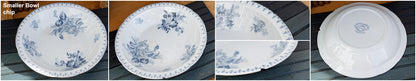 FLORE Sarreguemines U&C French Antique Ironstone Blue Transferware Round Serving Bowl Creux Scalloped Edge Terre de Fer